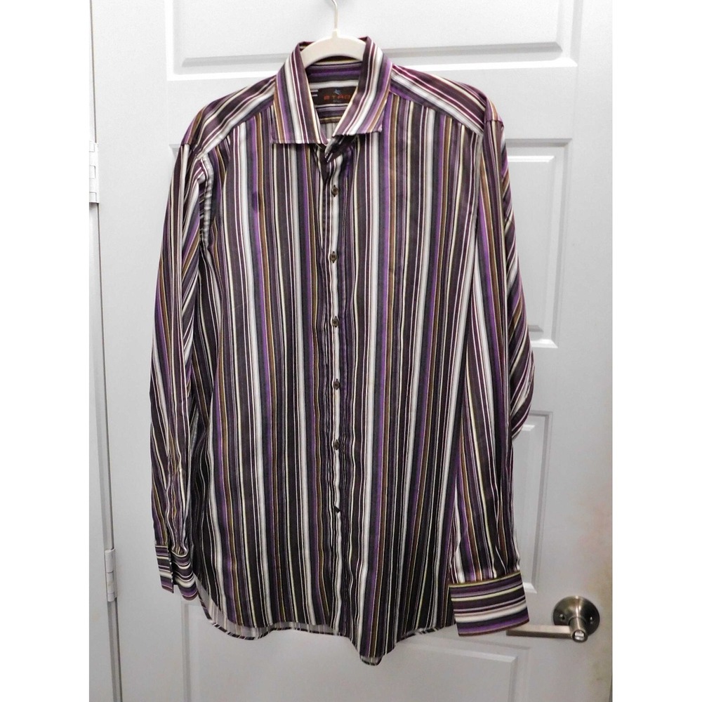 Etro Purple Brown White Striped Cotton Button Down Shirt Sz 42